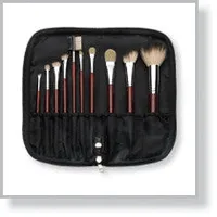 50098 10-Piece Maroon Brush Set with Zippered Case, Black