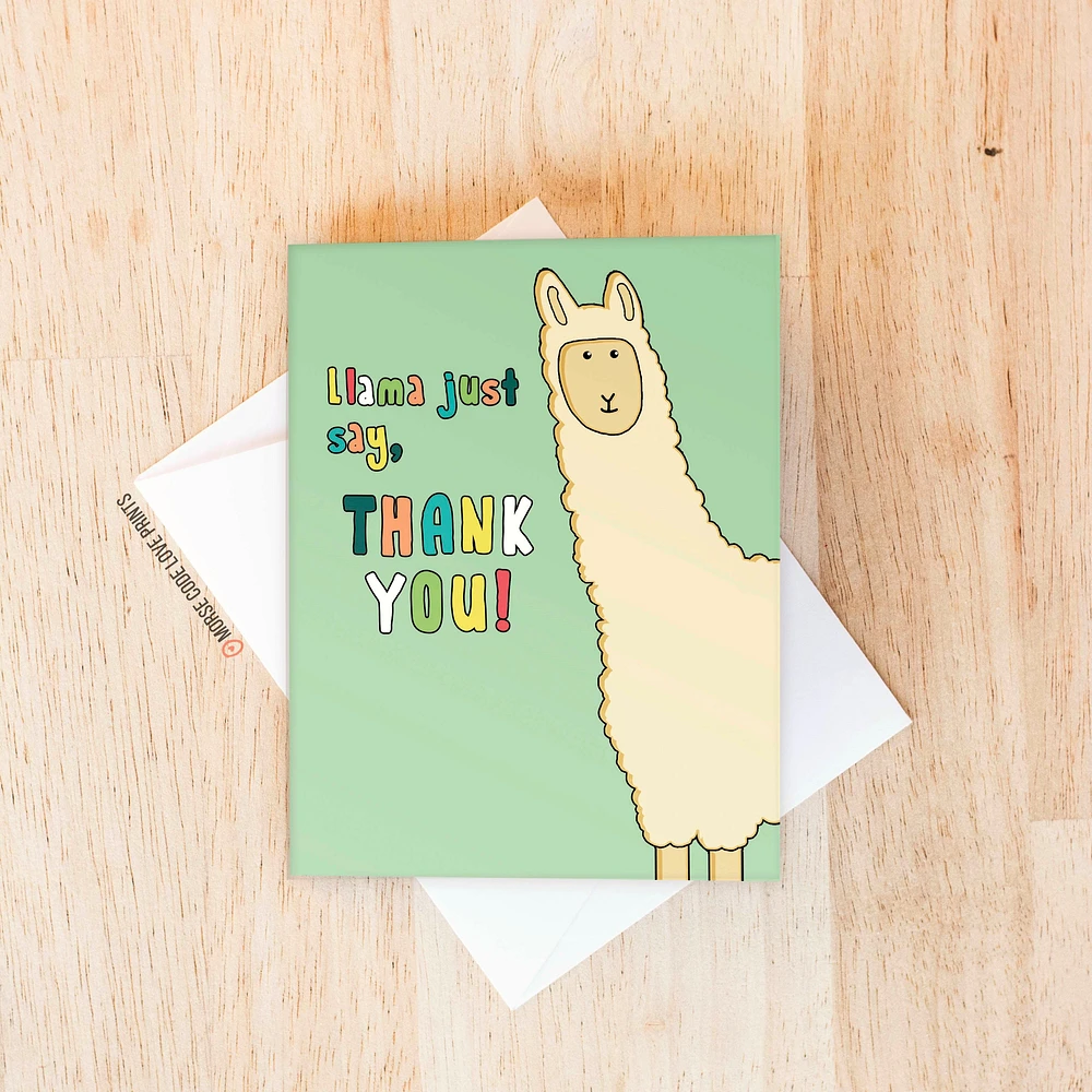 Llama Say Thanks Card - Morse Code Love Prints