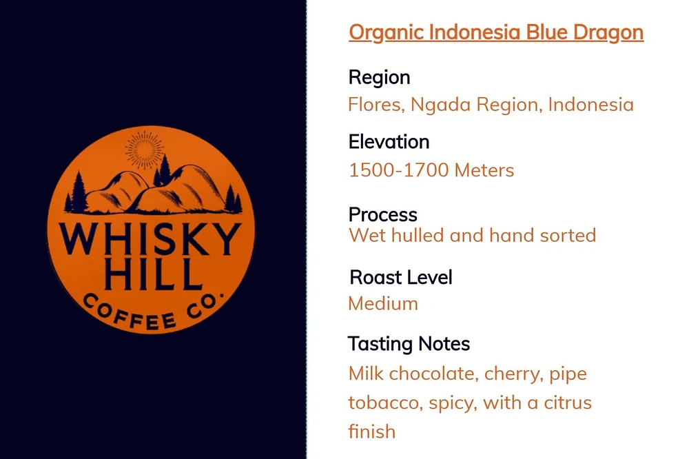 Whiskey Hill Coffee Co. - Organic Indonesian Blue Dragon Medium