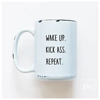 WAKE UP KICK ASS REPEAT - MUG - PRAIRIE CHICK PRINTS