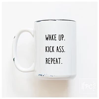 WAKE UP KICK ASS REPEAT - MUG - PRAIRIE CHICK PRINTS