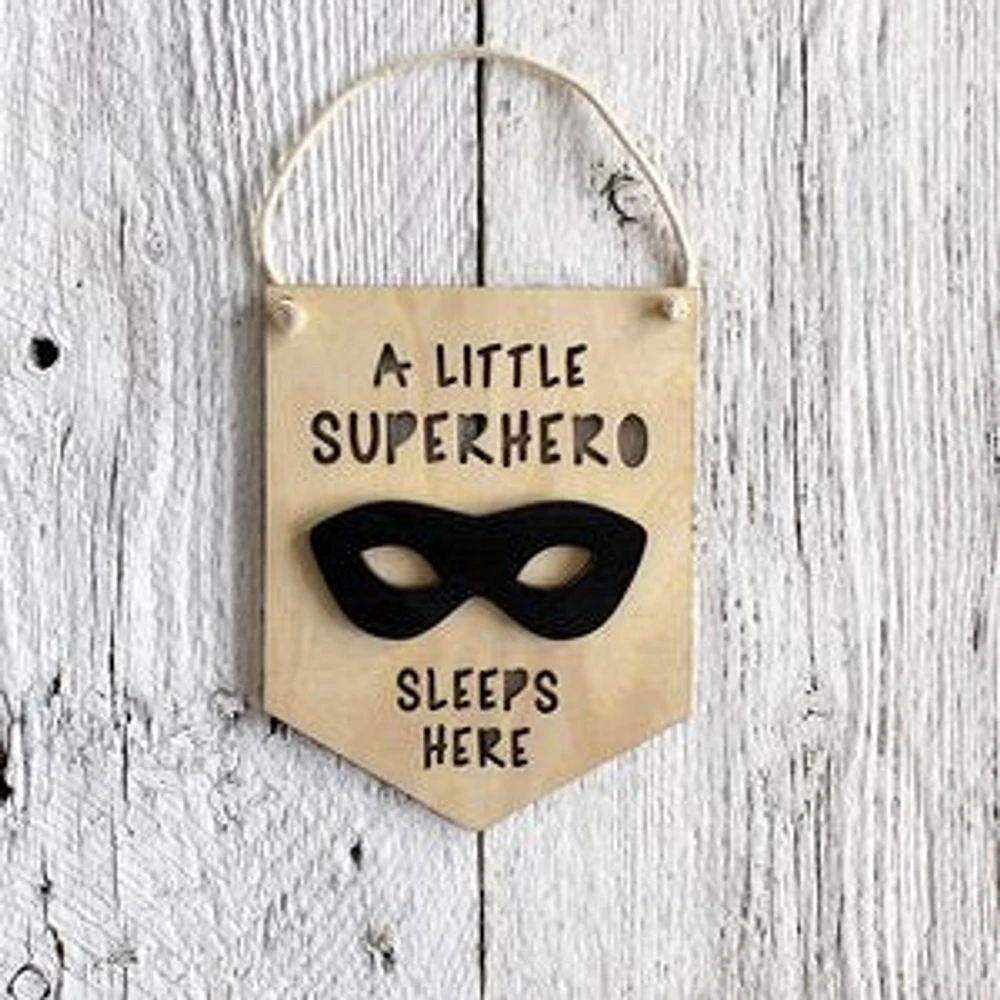 A Little Superhero Sleeps Here 3D Wall Flags - Etch'd Designs