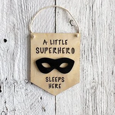 A Little Superhero Sleeps Here 3D Wall Flags - Etch'd Designs