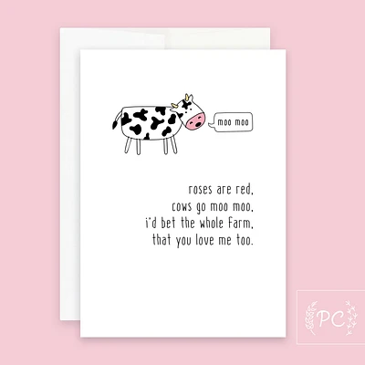 Roses Are Red Cows Go Moo Moo / Card - Prairie Chick Prints