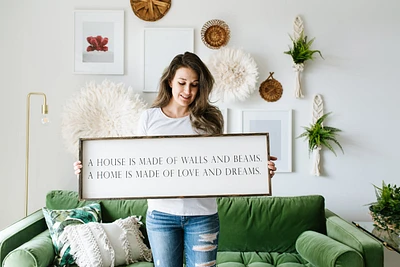 A House Is Made Of Walls And Beams (12x36) Wooden Sign - William Rae Designs
