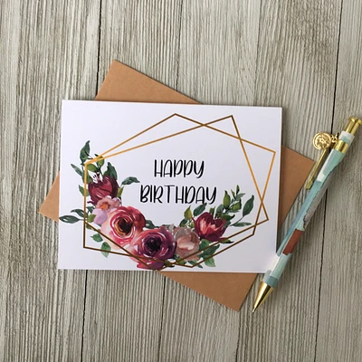Happy Birthday Maroon Card - Loft Designs Canada