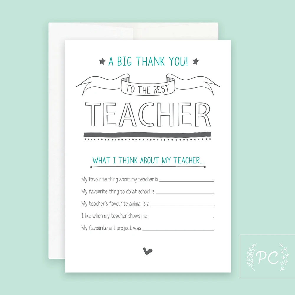 A Big Thank You To The Best Teacher Card - Prairie Chick Prints