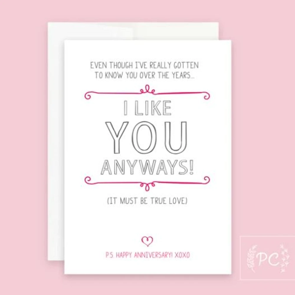 I Like You Anyways Card - Prairie Chick Prints