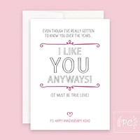 I Like You Anyways Card - Prairie Chick Prints