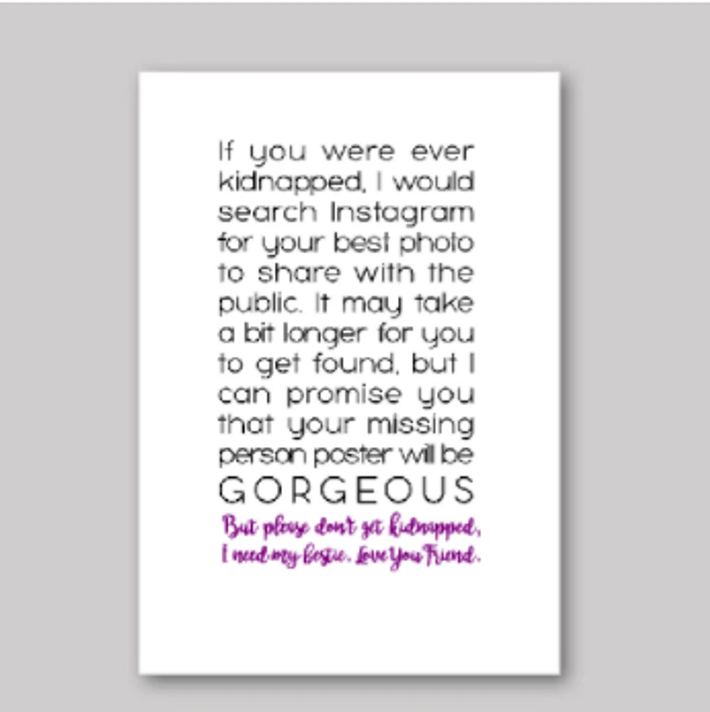 Kidnapped Card - What She Said Creatives