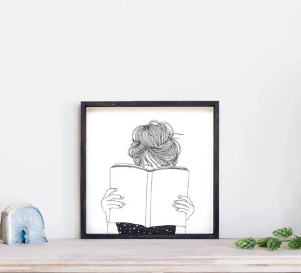 Reading Silhouette (13x13) Wooden Sign - William Rae Designs