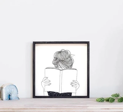 Reading Silhouette (13x13) Wooden Sign - William Rae Designs