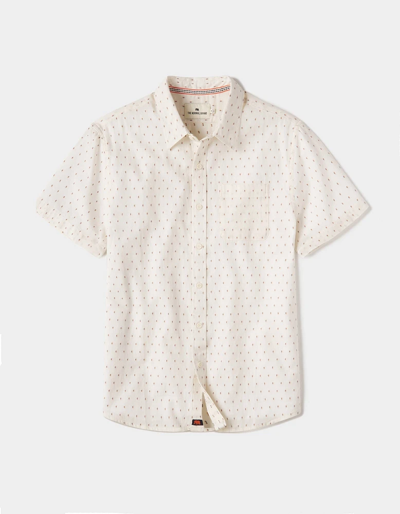 Freshwater Short Sleeve Button Up Shirt Double Nep Cream Dobby