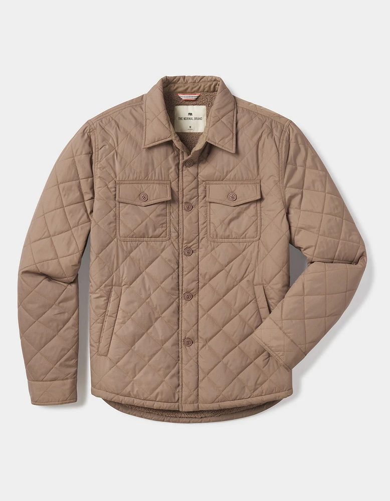 Quilted Sherpa Lined Shacket Pine Bark