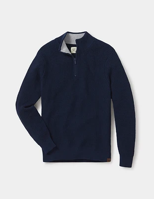 Waffle Knit Quarter Zip Pullover Navy