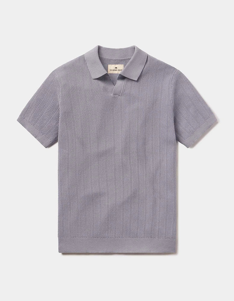 Robles Textured Knit Polo Faded Denim