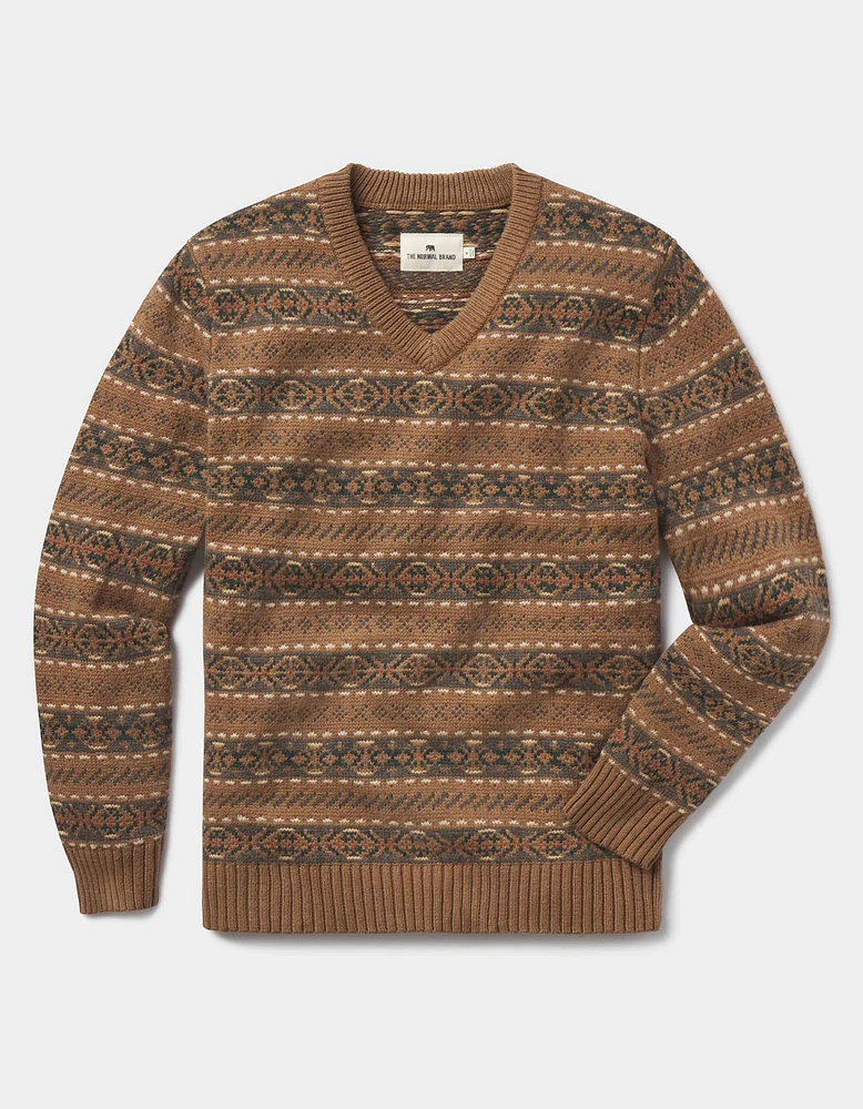 Fair Isle V-Neck Sweater Teak Multi