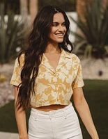 Ezra Crepe Cropped Shirt Cliff Rose Print