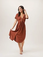 Deep V Button Thru Dress Clay