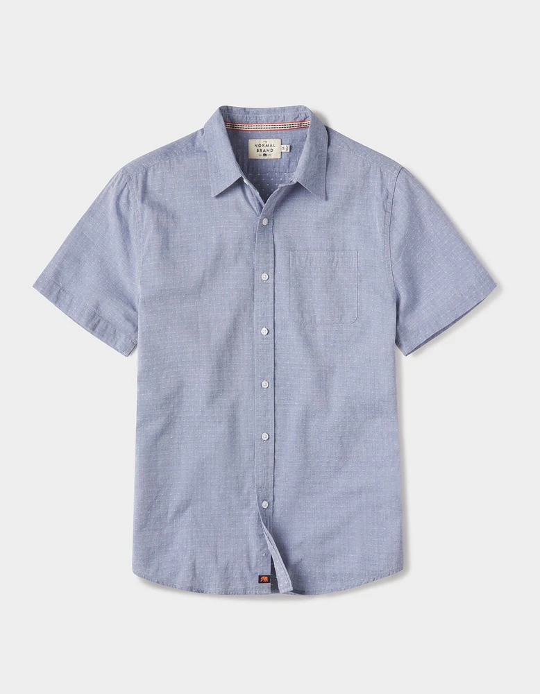 Freshwater Short Sleeve Button Up Shirt Blue Dobby