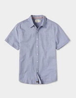 Freshwater Short Sleeve Button Up Shirt Blue Dobby