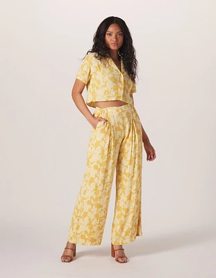 Ezra Crepe Wide Leg Pant Cliff Rose Print