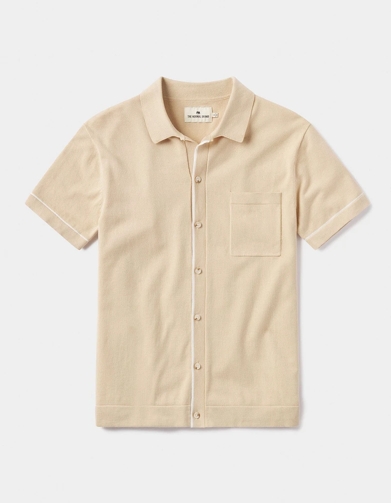 Robles Knit Button Down Tan-White