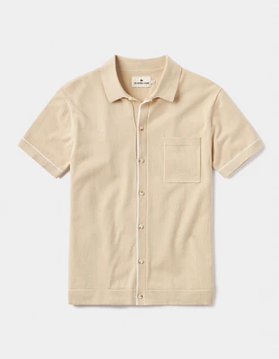 Robles Knit Button Down Tan-White