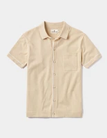 Robles Knit Button Down Tan-White