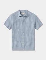 Waffle Stitch Button Up Clear Sky