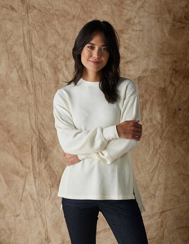 Honeycomb Waffle Split Side Pullover Ivory