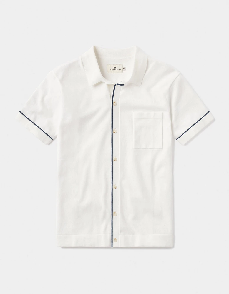 Robles Knit Button Down White-Navy