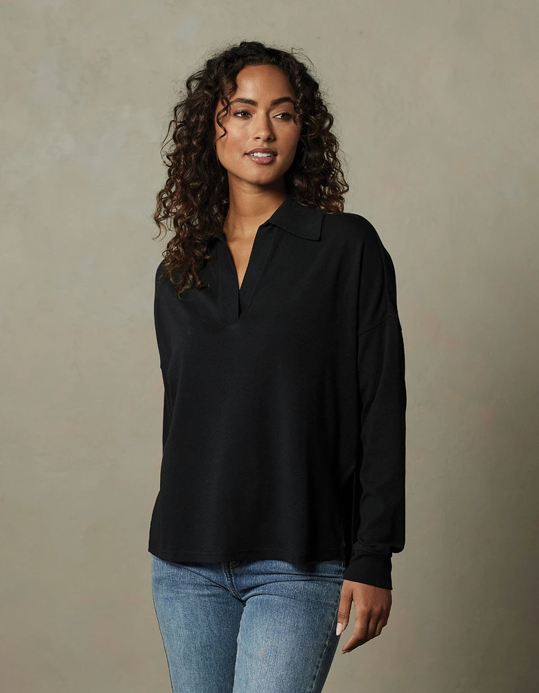 Puremeso Split Side Polo Top Black