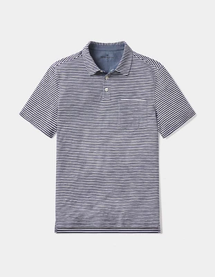 Vintage Slub Pocket Polo Navy Stripe