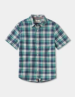 Jasper Short Sleeve Button Down Shirt Lagoon Plaid