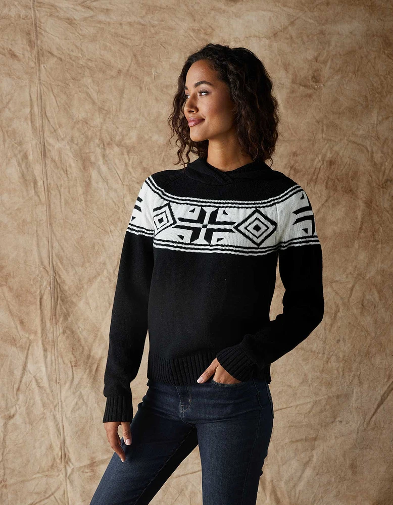 Fair Isle Surplice Hoodie Black/White