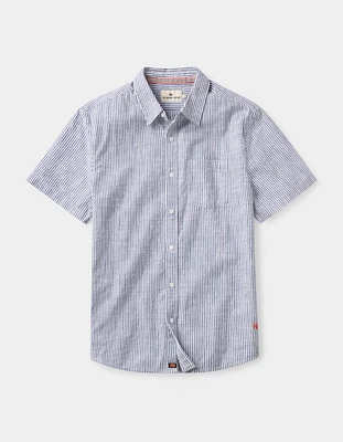 Lived-In Cotton Short Sleeve Button Up Navy Railroad Stripe