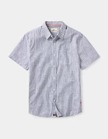 Lived-In Cotton Short Sleeve Button Up Navy Railroad Stripe