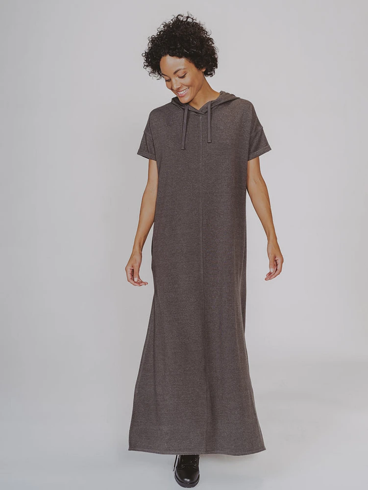 Puremeso Hooded Maxi Dress Charcoal