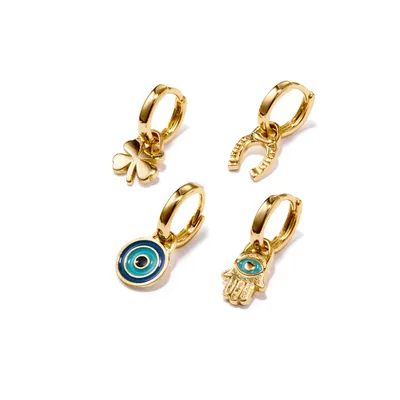 Jenny Bird Gold Enamel Huggie Earring Set