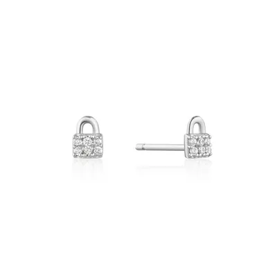 Ania Haie Silver Padlock Sparkle Studs