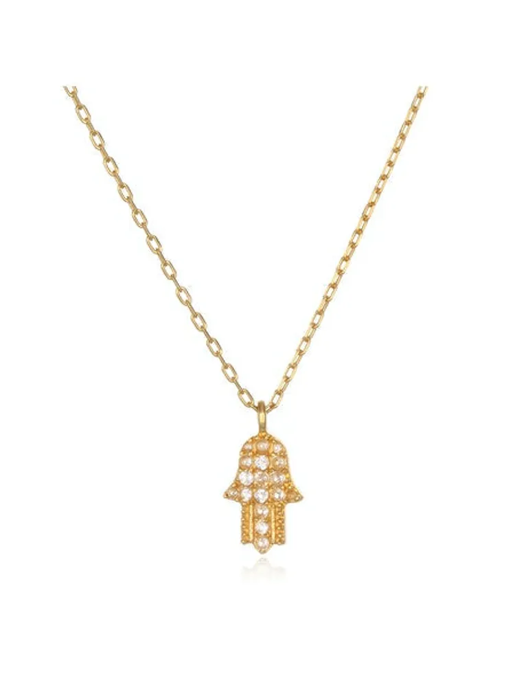 Satya Gold White Topaz Hamsa Necklace