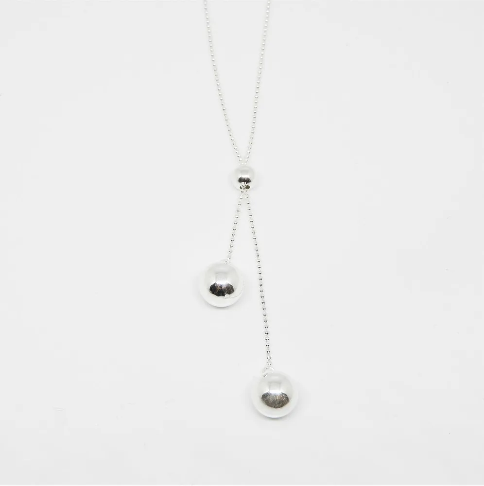 Marseille Sterling Double Ball Lariat Necklace