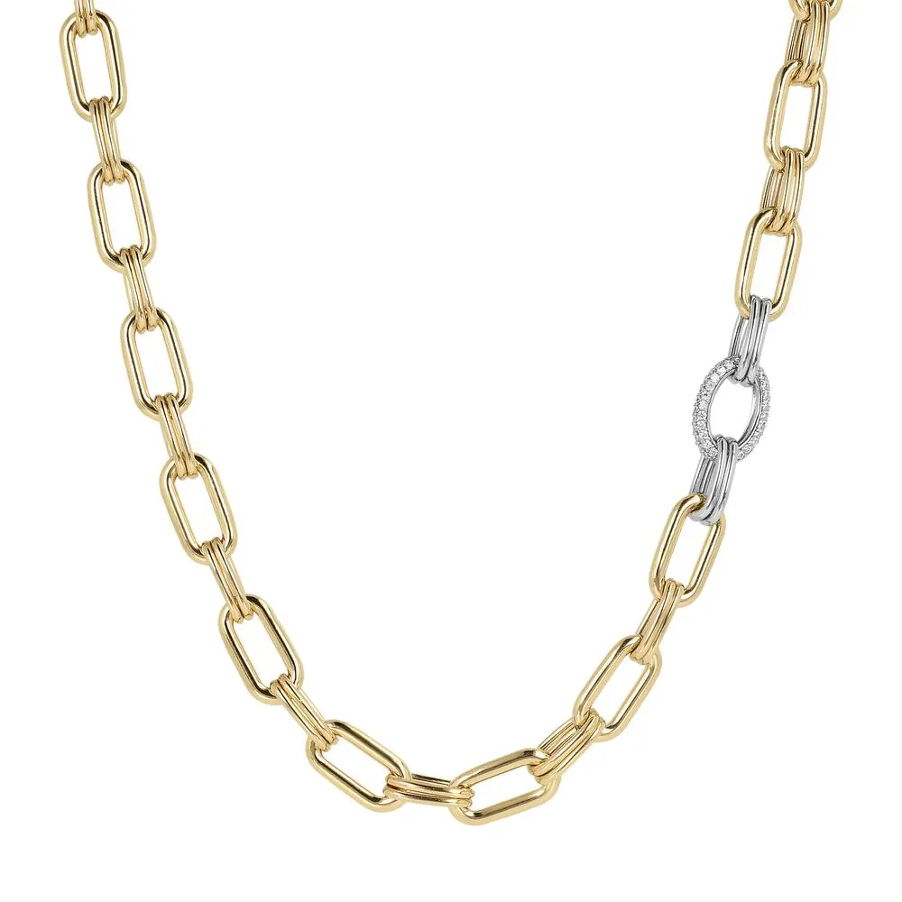 Bronzallure Oval Rolò Chain Golden Necklace with Cubic Zirconia