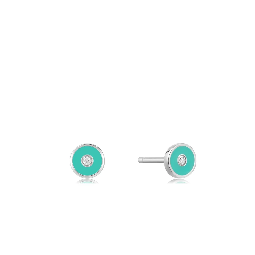 Ania Haie Silver Teal Enamel Disc Studs