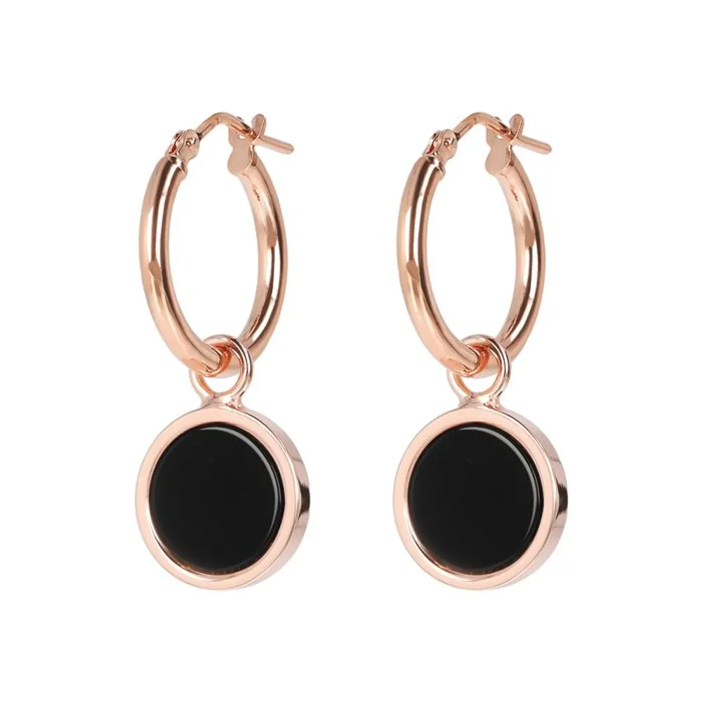 Bronzallure Black Onyx Disc Hoop Drop Earrings