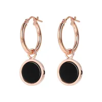 Bronzallure Black Onyx Disc Hoop Drop Earrings