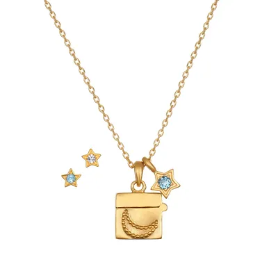 Satya Gold Blue Topaz Star Sun Moonbox Necklace