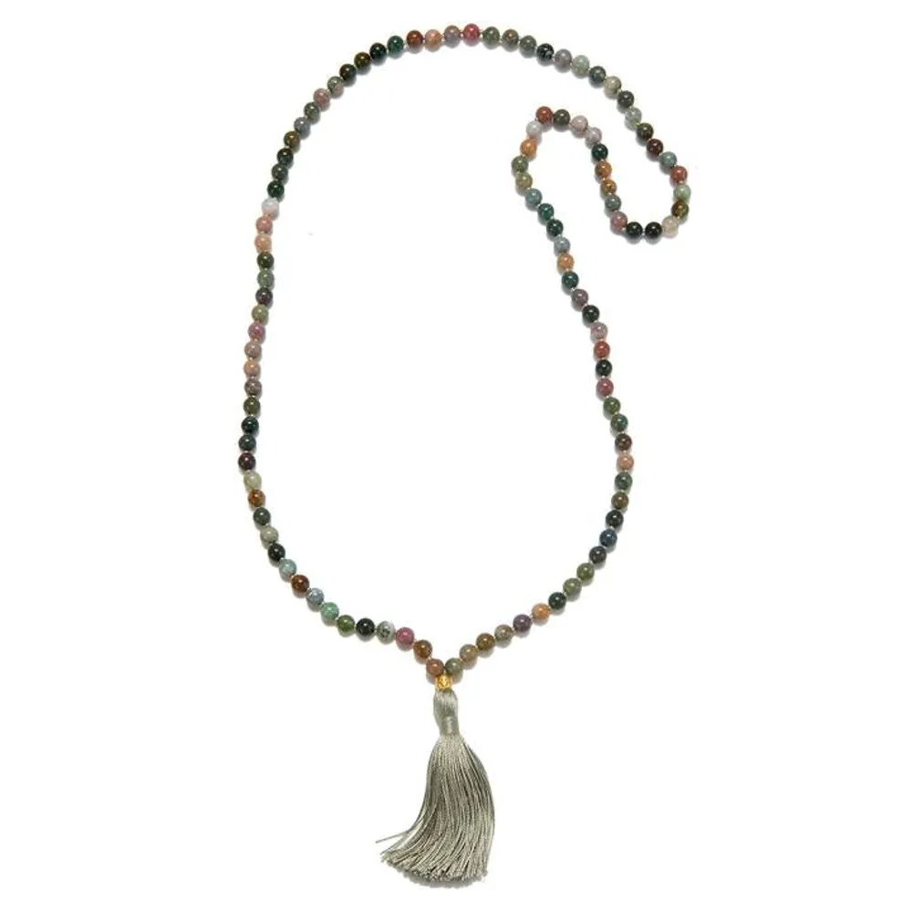 Satya Gold Lotus Jasper Tassel Mala Necklace