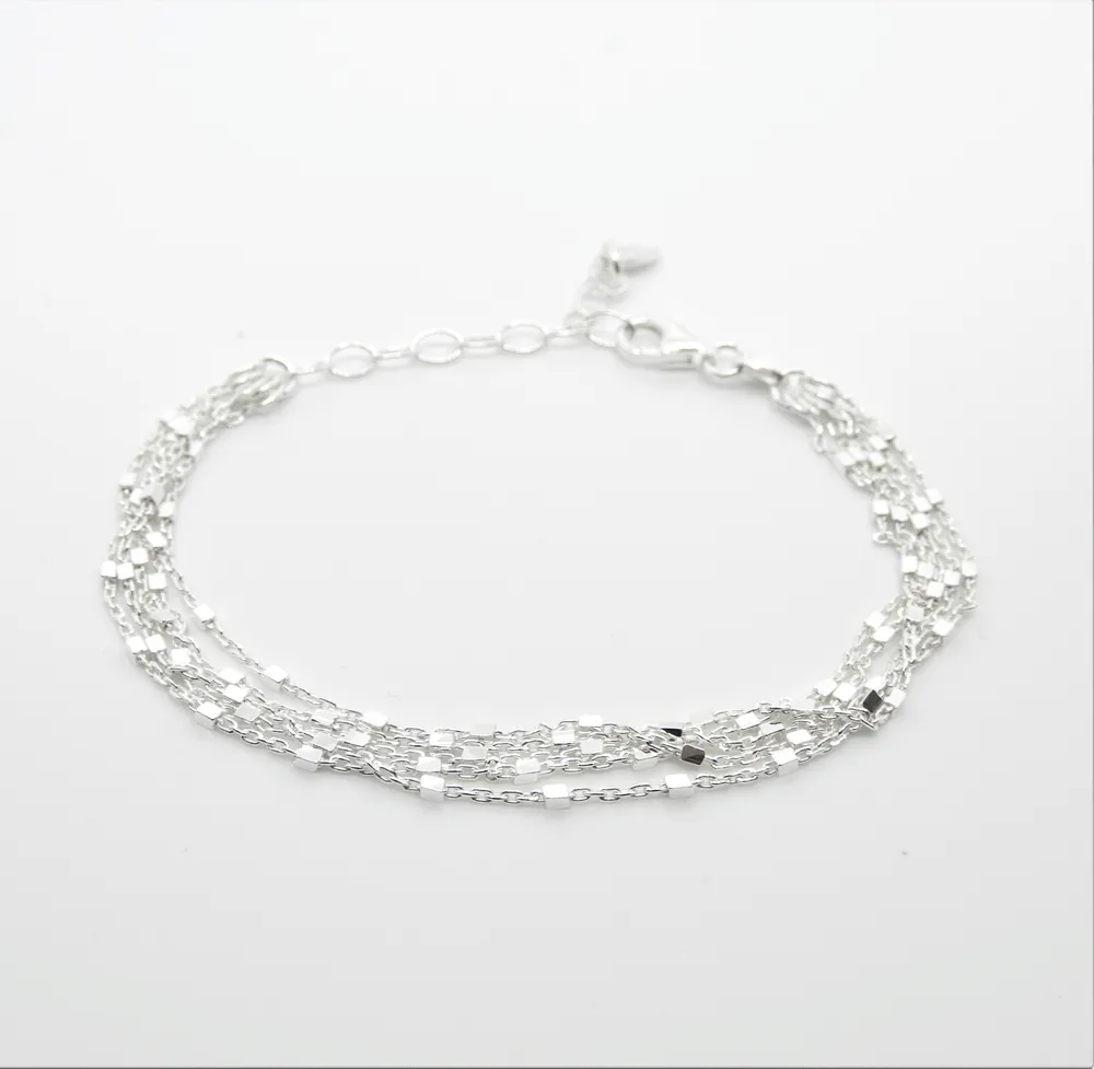 Marseille Sterling Multi Strand Bracelet with Diamond Cut Cubes